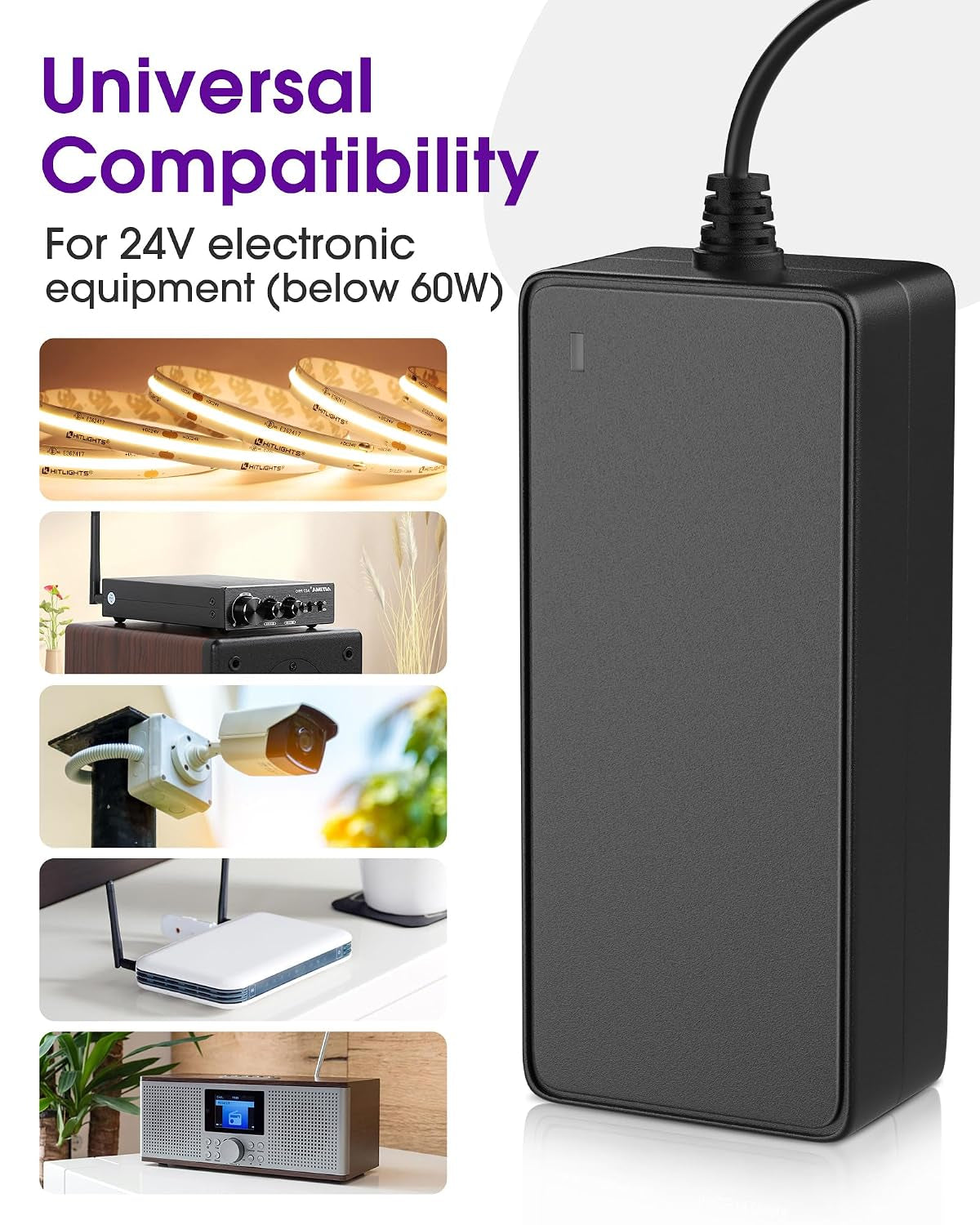 24V 2.5A 60W Power Supply, AC/DC LED Adapter, Class 2, Ul-Listed