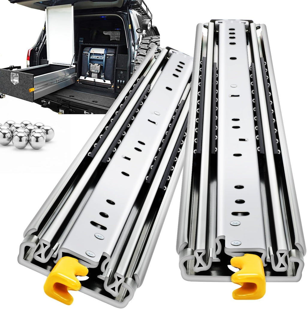 Heavy Duty Drawer Slides with Lock 12 14 16 18 20 22 24 26 28 30 32 34 36 38 40 44 48 52 56 60 Inch Full Extension Side Mount Ball Bearing Locking Rails Track Glides Runners Load 300 Lbs 1 Pair