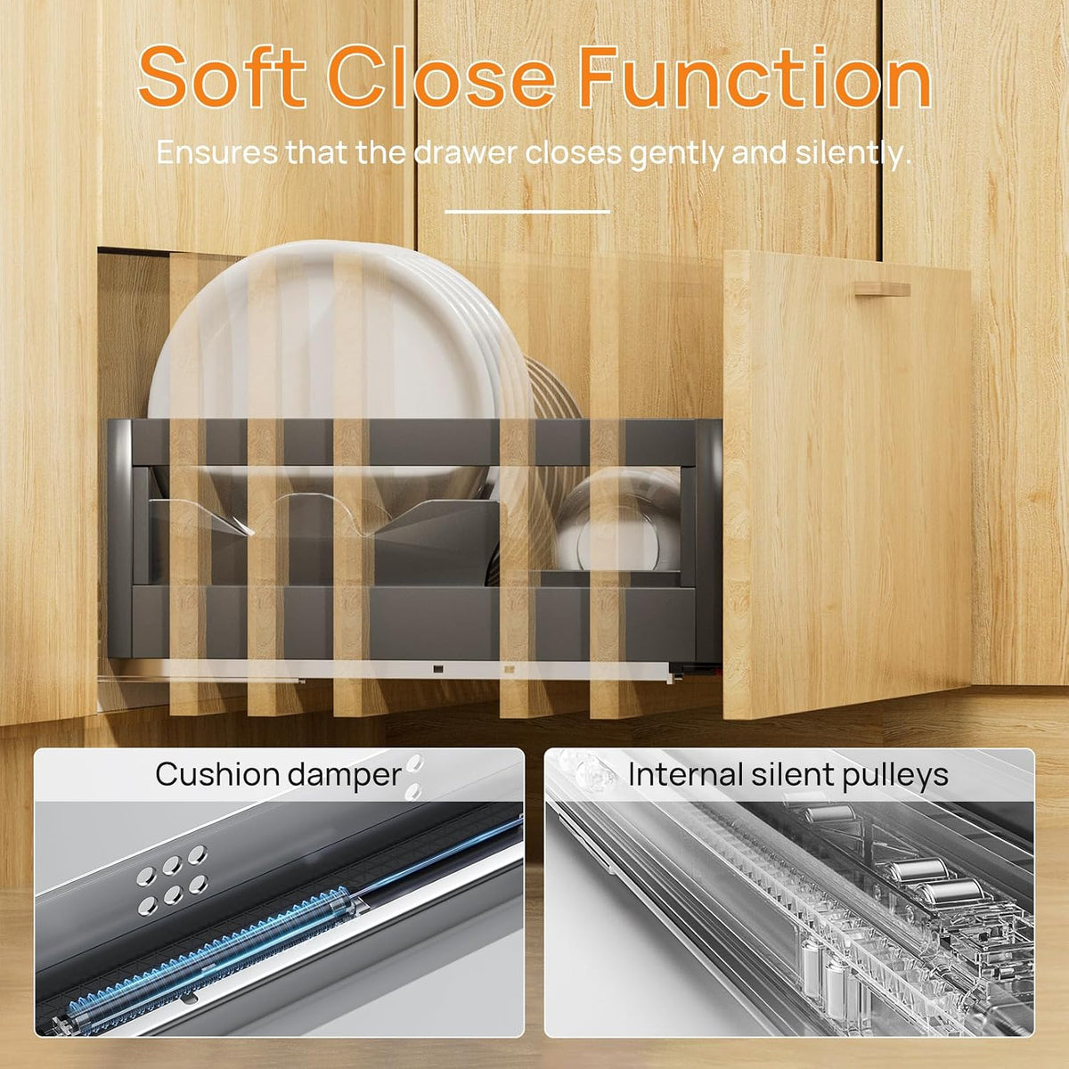 10 Inch Soft Close Undermount Drawer Slides for Frameless, 100Lb,1 Pair