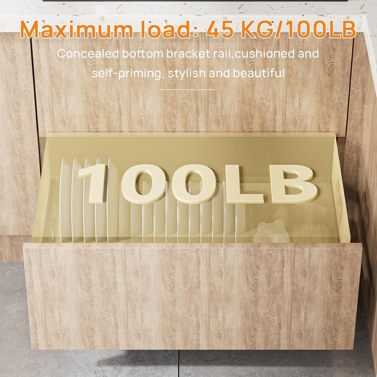 10 Inch Soft Close Undermount Drawer Slides for Frameless, 100Lb,1 Pair