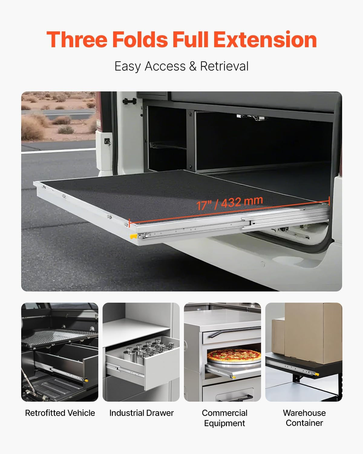 Heavy Duty Drawer Slides 16Inch, 1 Pair Locking Drawer Slides 250Lbs Load Capacity, Side Mount Ball Bearing, 3-Fold Full Extension
