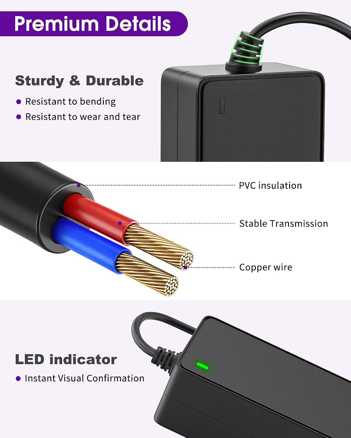 24V 2.5A 60W Power Supply, AC/DC LED Adapter, Class 2, Ul-Listed