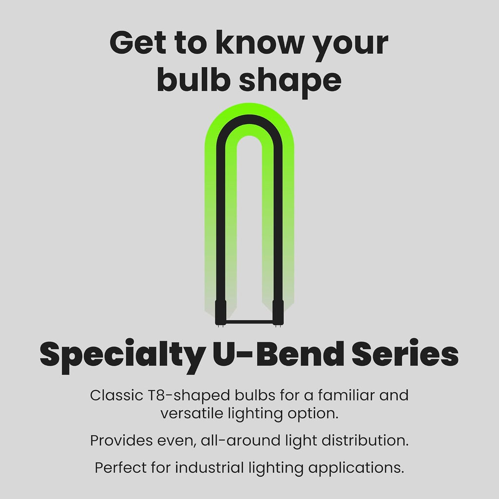T8 U-Bend LED Tube Light, 15 Watts, Replaces 32W FB32T8 Fluorescent U-Bend, 2100 Lumens, Cool White 4000K, Type A+B Direct Replacement or Ballast Bypass, G13 Base, 50,000 Hours, 4-Pack