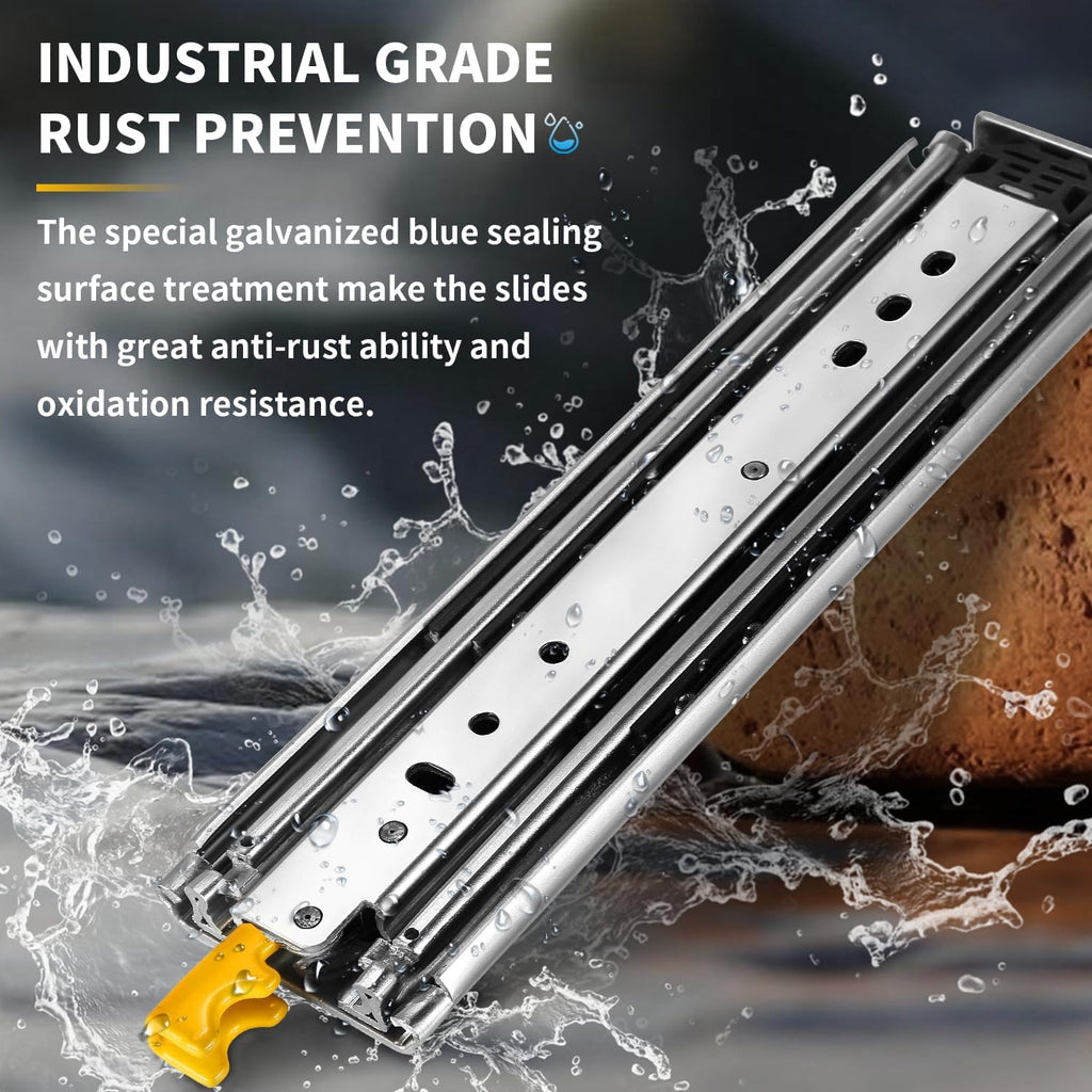 Heavy Duty Drawer Slides with Lock 12 14 16 18 20 22 24 26 28 30 32 34 36 38 40 44 48 52 56 60 Inch Full Extension Side Mount Ball Bearing Locking Rails Track Glides Runners Load 300 Lbs 1 Pair