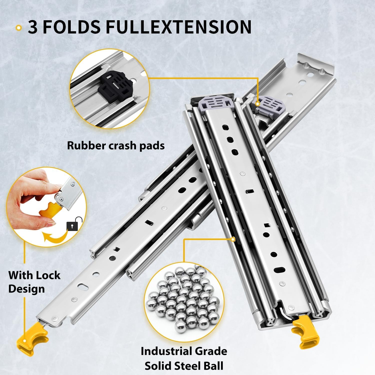 Heavy Duty Drawer Slides with Lock 12 14 16 18 20 22 24 26 28 30 32 34 36 38 40 44 48 52 56 60 Inch Full Extension Side Mount Ball Bearing Locking Rails Track Glides Runners Load 300 Lbs 1 Pair