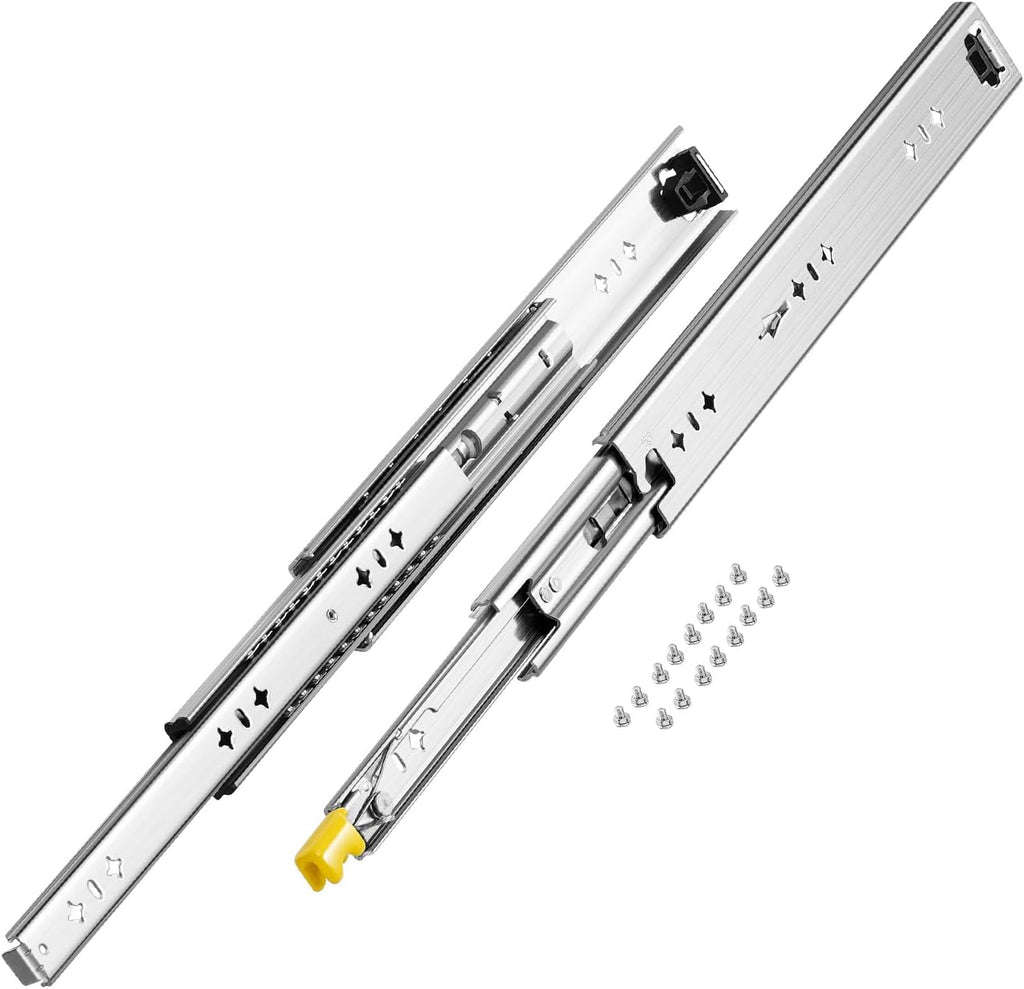 Heavy Duty Drawer Slides 16Inch, 1 Pair Locking Drawer Slides 250Lbs Load Capacity, Side Mount Ball Bearing, 3-Fold Full Extension