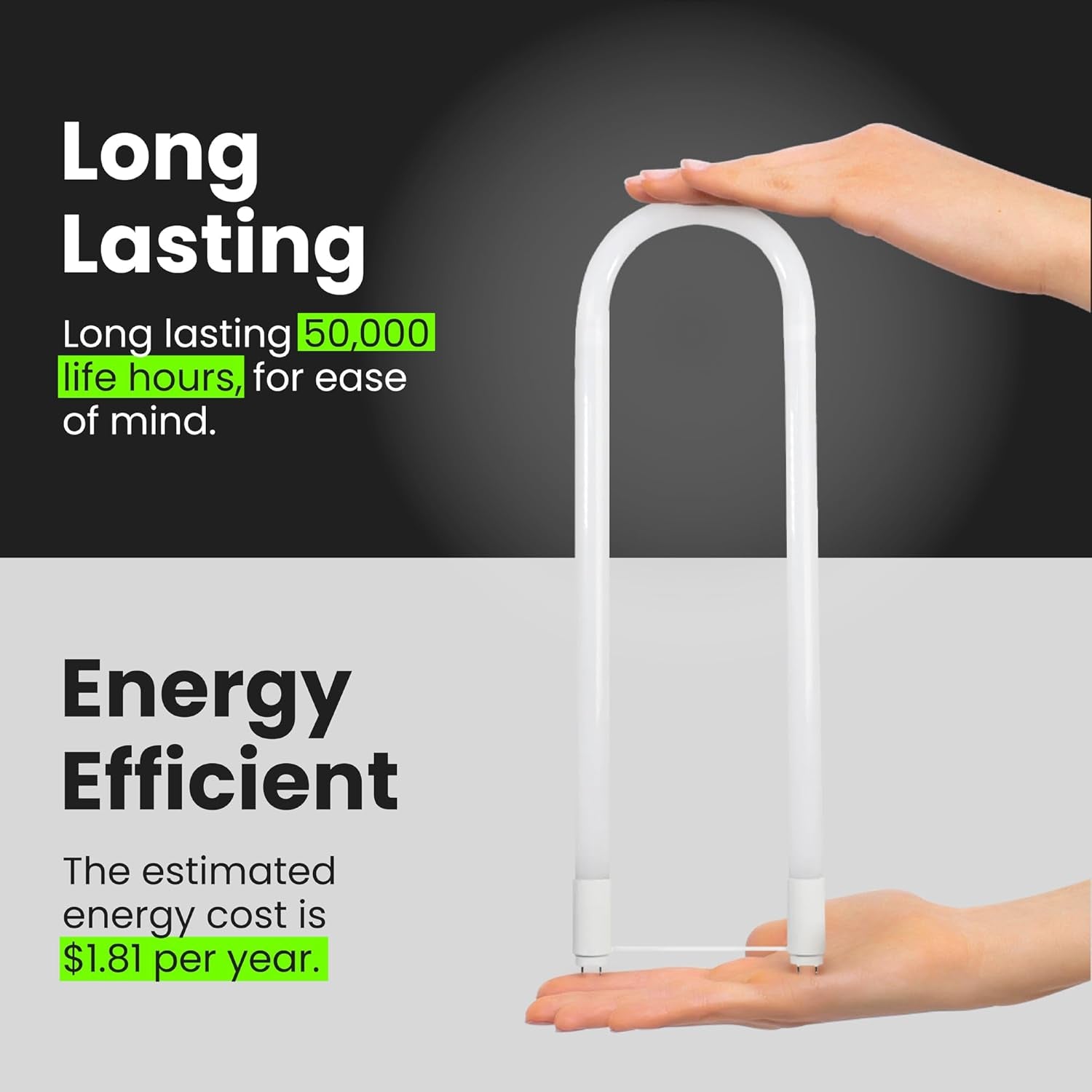 T8 U-Bend LED Tube Light, 15 Watts, Replaces 32W FB32T8 Fluorescent U-Bend, 2100 Lumens, Cool White 4000K, Type A+B Direct Replacement or Ballast Bypass, G13 Base, 50,000 Hours, 4-Pack