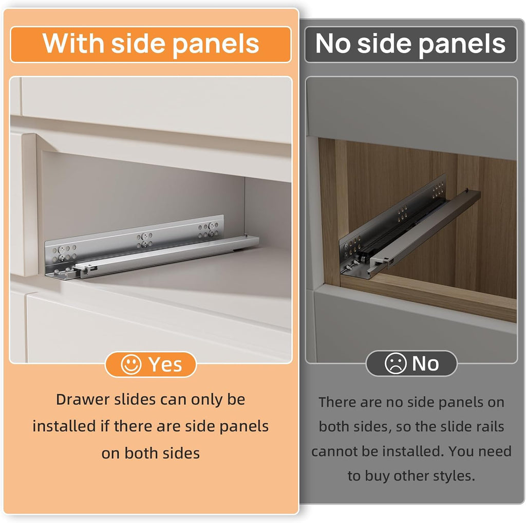10 Inch Soft Close Undermount Drawer Slides for Frameless, 100Lb,1 Pair