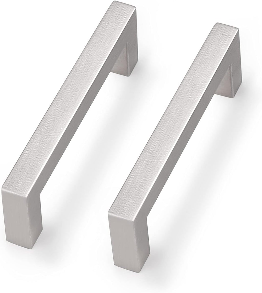 30 Pack 3-3/4" Hole Center Stainless Steel Cabinet Handles in Satin Nickel, Square Kitchen Cabinet Handles Dresser Pulls Hardware for Drawer, 4-1/4" Overall Length