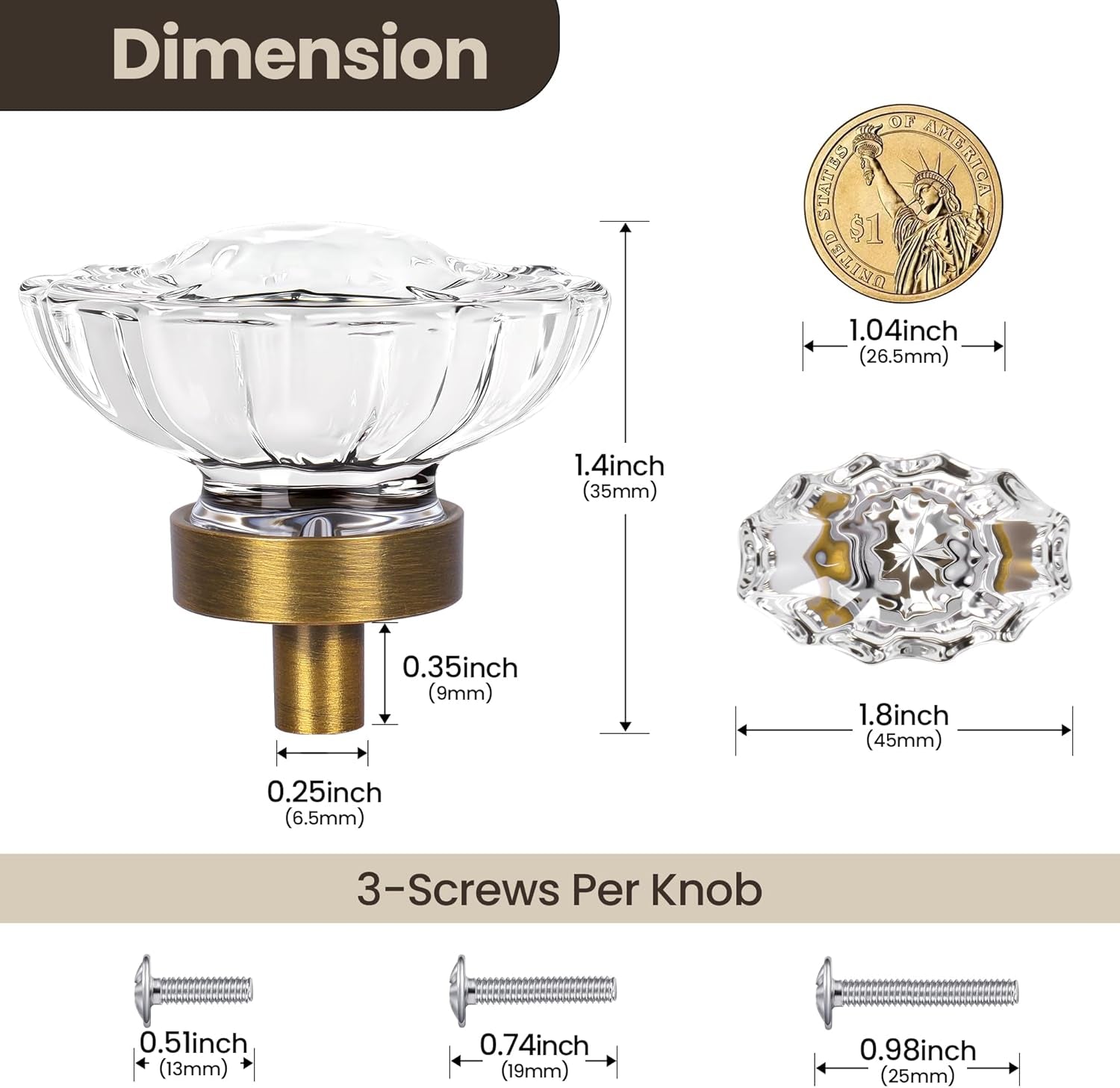 16 Pack Vintage Cabinet Knobs Crystal Cabinets Knob,Oval Antique Brass Glass Cabinet Knobs for Dresser Cupboard Wardrobe