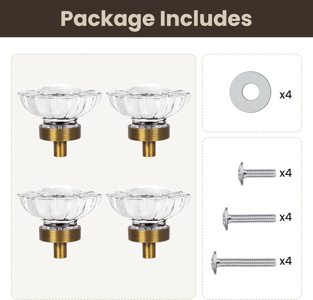 16 Pack Vintage Cabinet Knobs Crystal Cabinets Knob,Oval Antique Brass Glass Cabinet Knobs for Dresser Cupboard Wardrobe