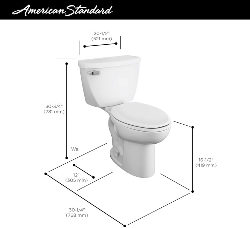 American Standard 2467016.020 Cadet Two-Piece Pressure Assisted Toilet, Chair Height, Elongated Front, White, 1.6 GPF