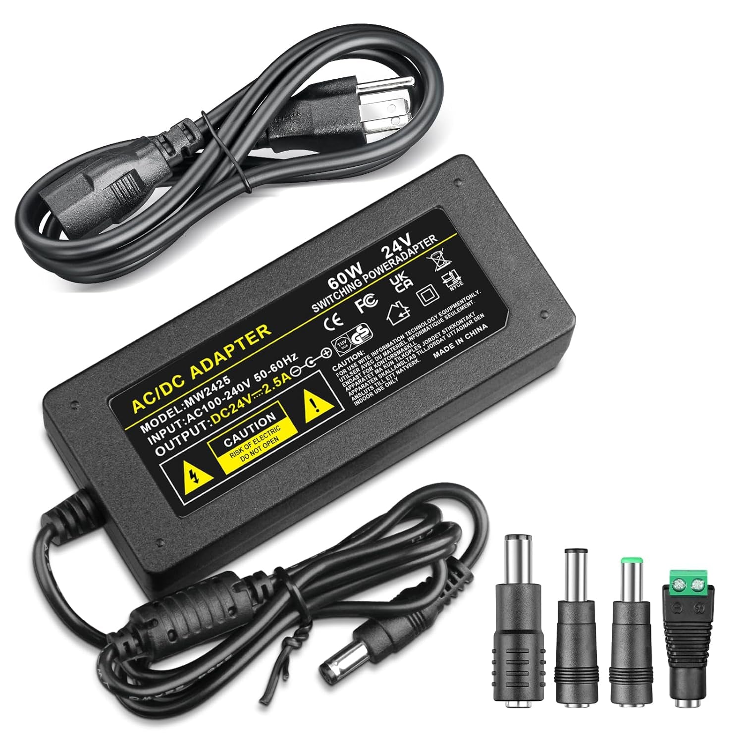 24V 2.5A Power Supply 60W AC/DC Adapter AC 100-240V to DC 24 Volt 2.5 Amp Switching Converter Compatible with 2.4A Interface with 5.5×2.5Mm Plug for LED Strip Light