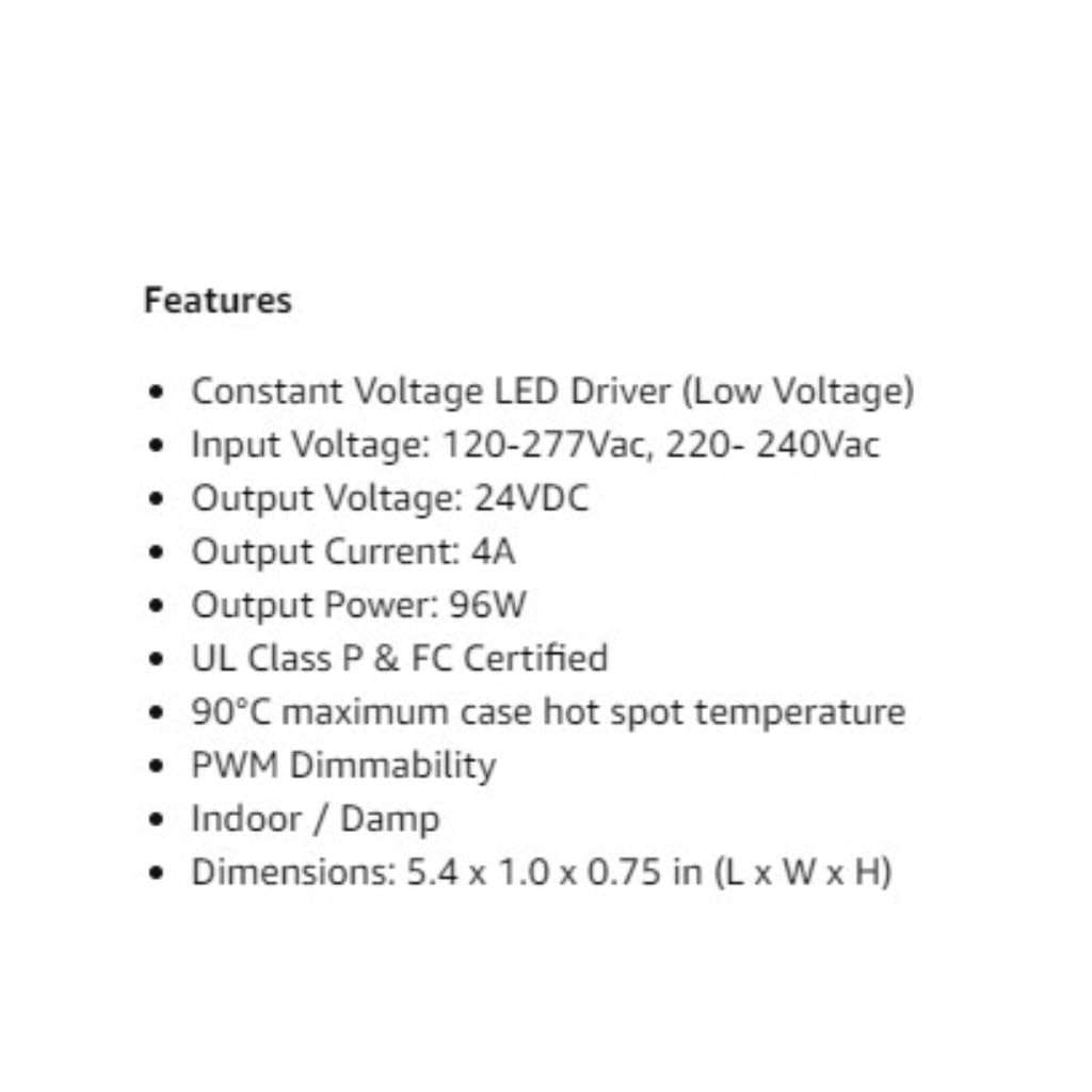 ERP VLM100W-24 Constant Voltage DC Power Compact LED Driver 24V 4A 96W UL Class P for LED Lights and Lighting