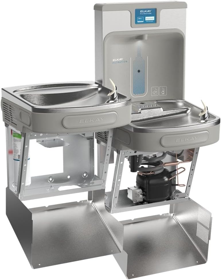 Elkay LZSTL8WSSP Enhanced Filtered Bottle Filler & Bi-Level ADA Cooler Refrigerated Stainless High Capacity Lead Reducing Drop down Wrapper