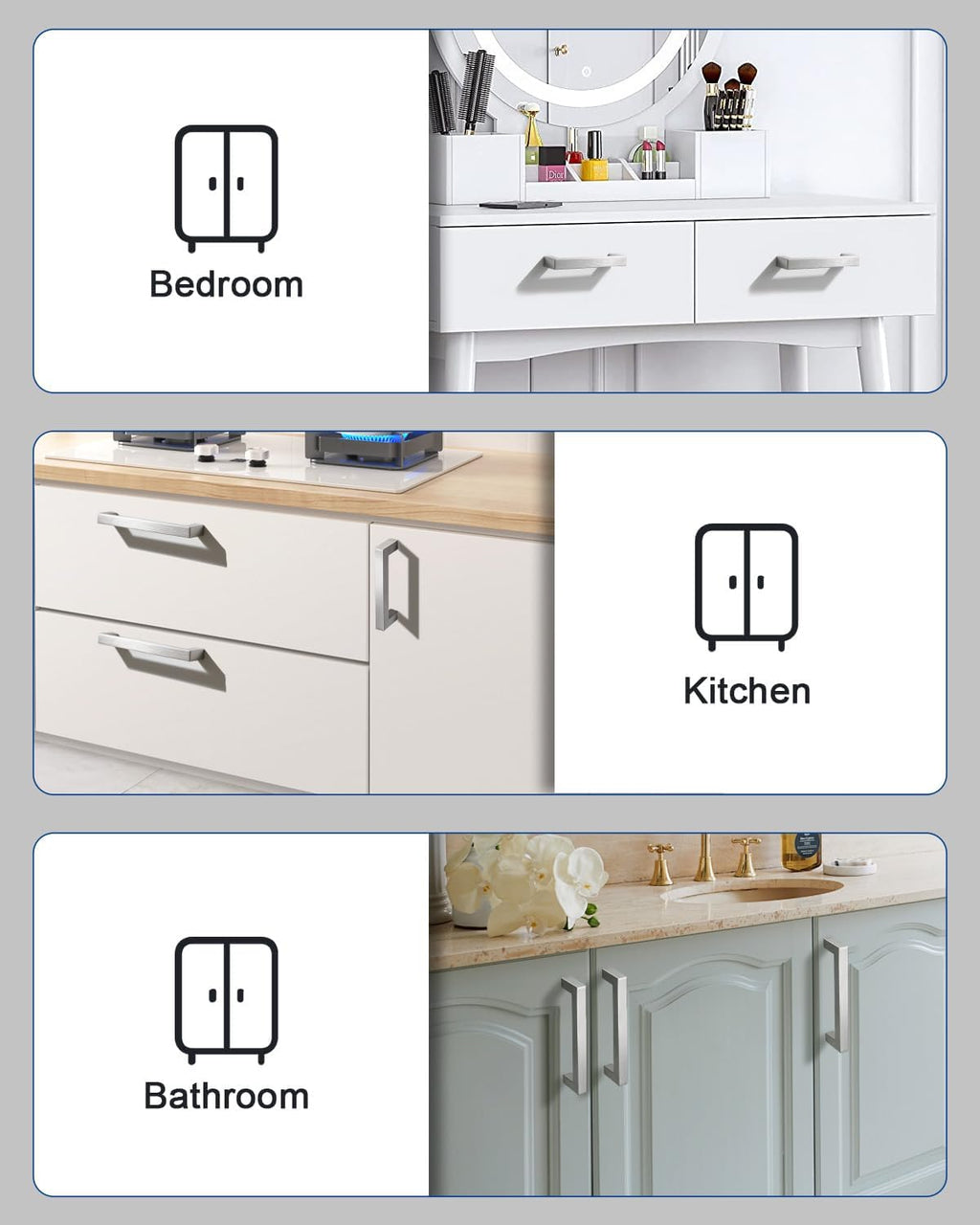 30 Pack 3-3/4" Hole Center Stainless Steel Cabinet Handles in Satin Nickel, Square Kitchen Cabinet Handles Dresser Pulls Hardware for Drawer, 4-1/4" Overall Length