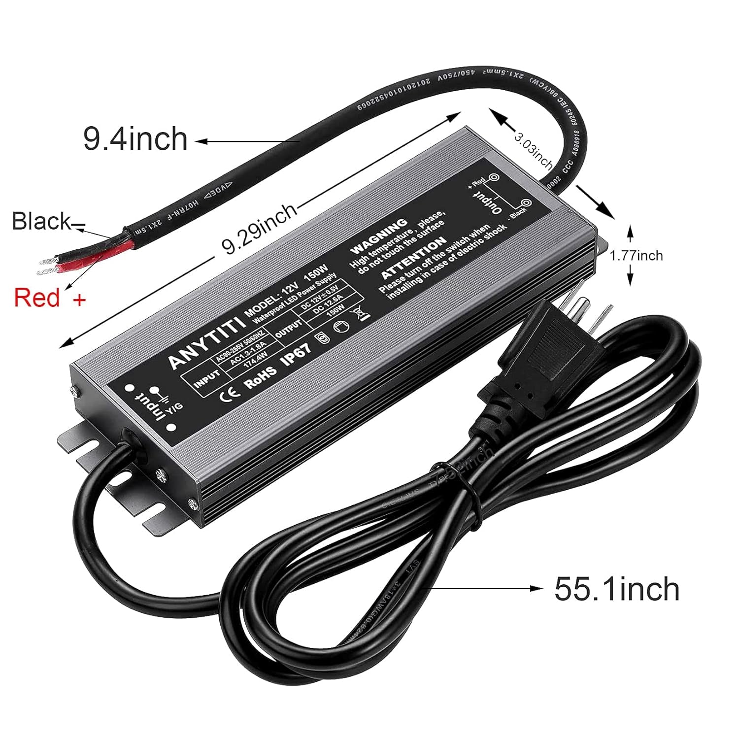 150W IP67 Waterproof 12V LED Power Supply for Outdoor LED Lights