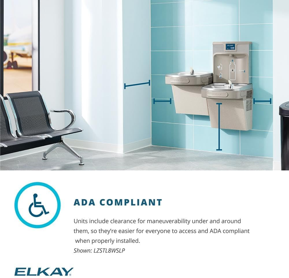 Elkay LZSTL8WSLK Filtered Bi-Level Fountain & EZH2O Bottle Filler, Lt. Gray 120V