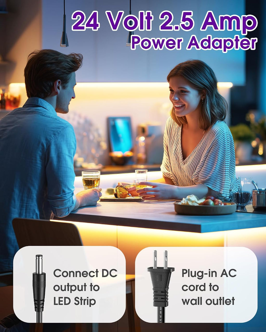 24V 2.5A 60W Power Supply, AC/DC LED Adapter, Class 2, Ul-Listed