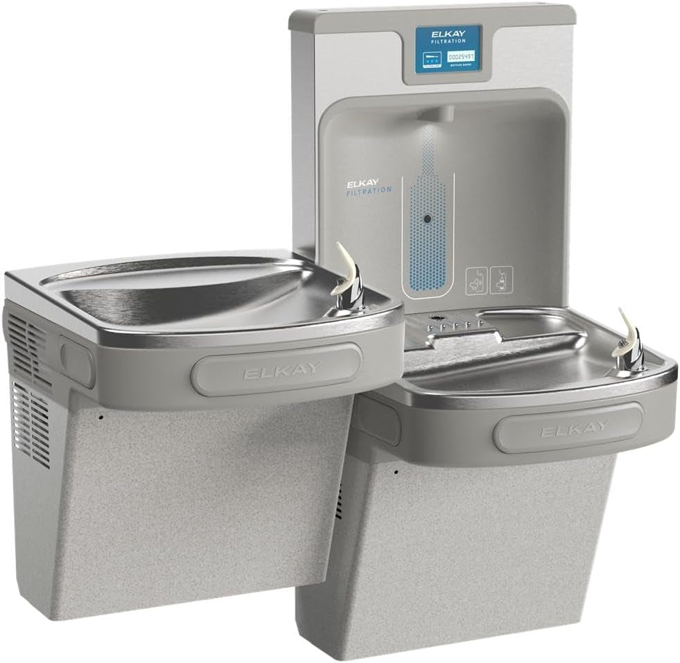 Elkay LZSTL8WSLK Filtered Bi-Level Fountain & EZH2O Bottle Filler, Lt. Gray 120V