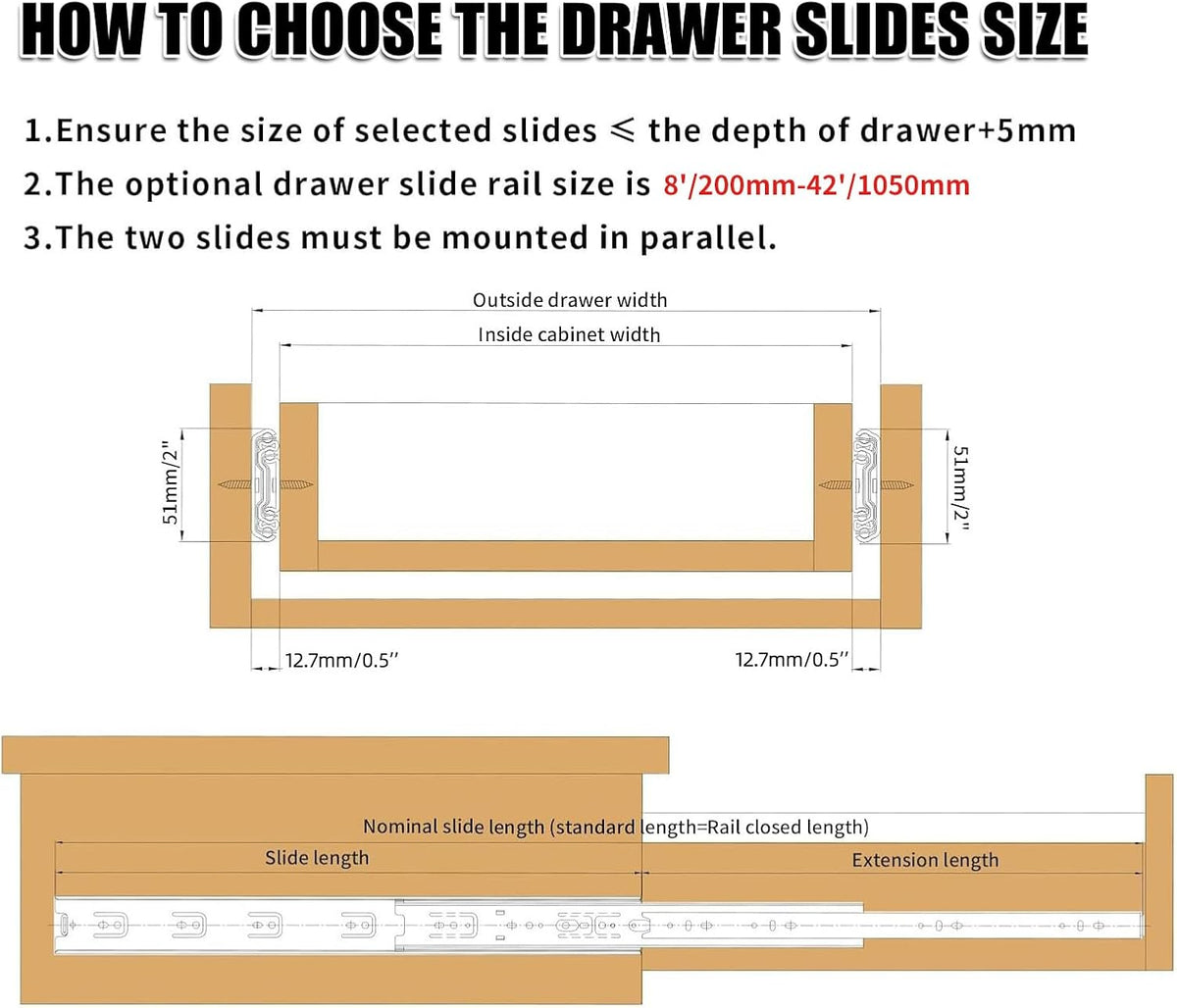 200Lb Heavy Duty Drawer Slides 18" Full Extension Sliding Rails