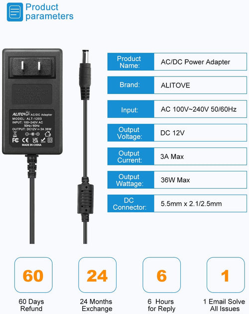 12V 3A Power Supply AC/DC Adapter 100-240V 50-60Hz to 12 Volt 36W