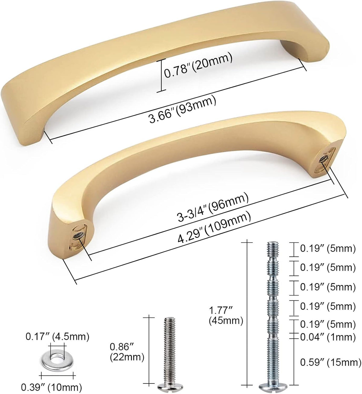 Gold Cabinet Handles, 3-3/4"(96Mm) Hole Centers Door Pulls