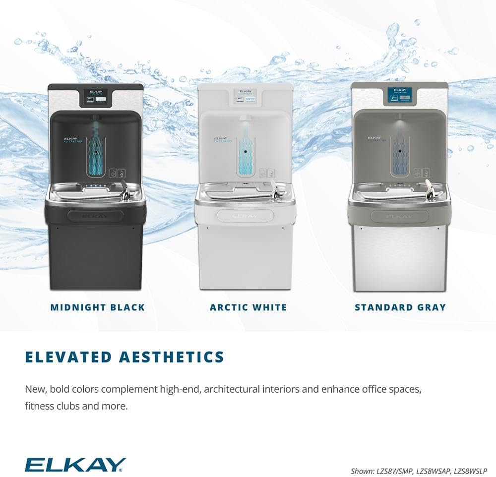 Elkay LZSTL8WSSP Enhanced Filtered Bottle Filler & Bi-Level ADA Cooler Refrigerated Stainless High Capacity Lead Reducing Drop down Wrapper