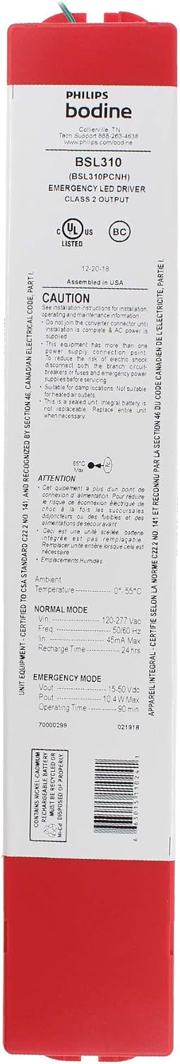 Bodine BSL310 Emergency LED Driver, 10W, 120-277V, 90-Min, 15-50Vdc