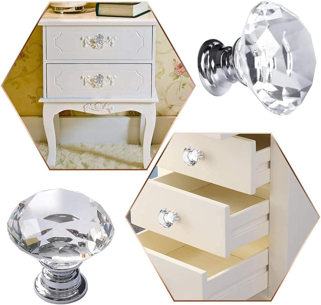 6 Pcs Crystal Glass Cabinet Knobs 30Mm Diamond Shape Drawer Kitchen Cabinets Dresser Cupboard Wardrobe Pulls Handles (30Mm, Clear)