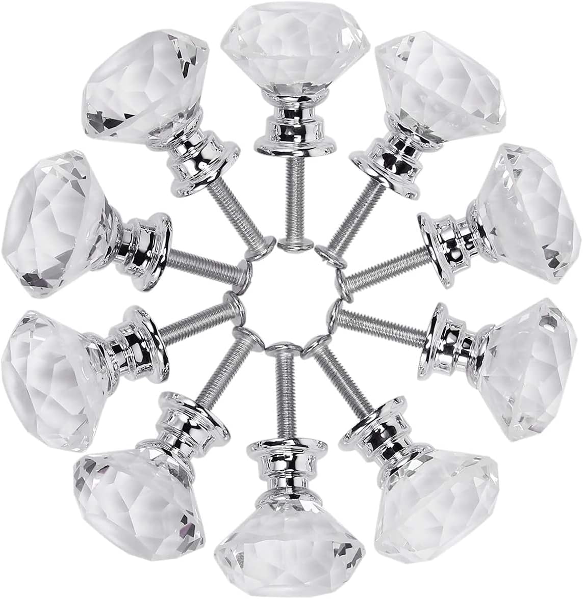 6 Pcs Crystal Glass Cabinet Knobs 30Mm Diamond Shape Drawer Kitchen Cabinets Dresser Cupboard Wardrobe Pulls Handles (30Mm, Clear)