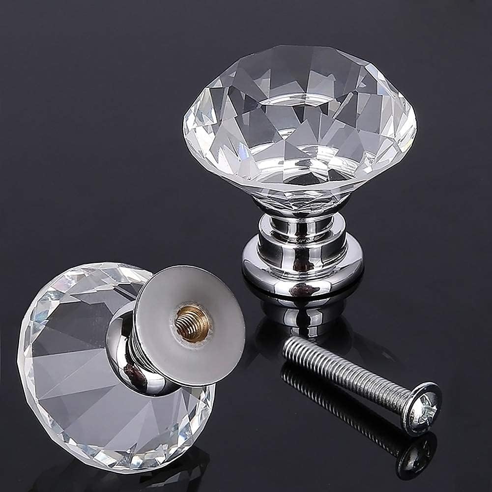 6 Pcs Crystal Glass Cabinet Knobs 30Mm Diamond Shape Drawer Kitchen Cabinets Dresser Cupboard Wardrobe Pulls Handles (30Mm, Clear)