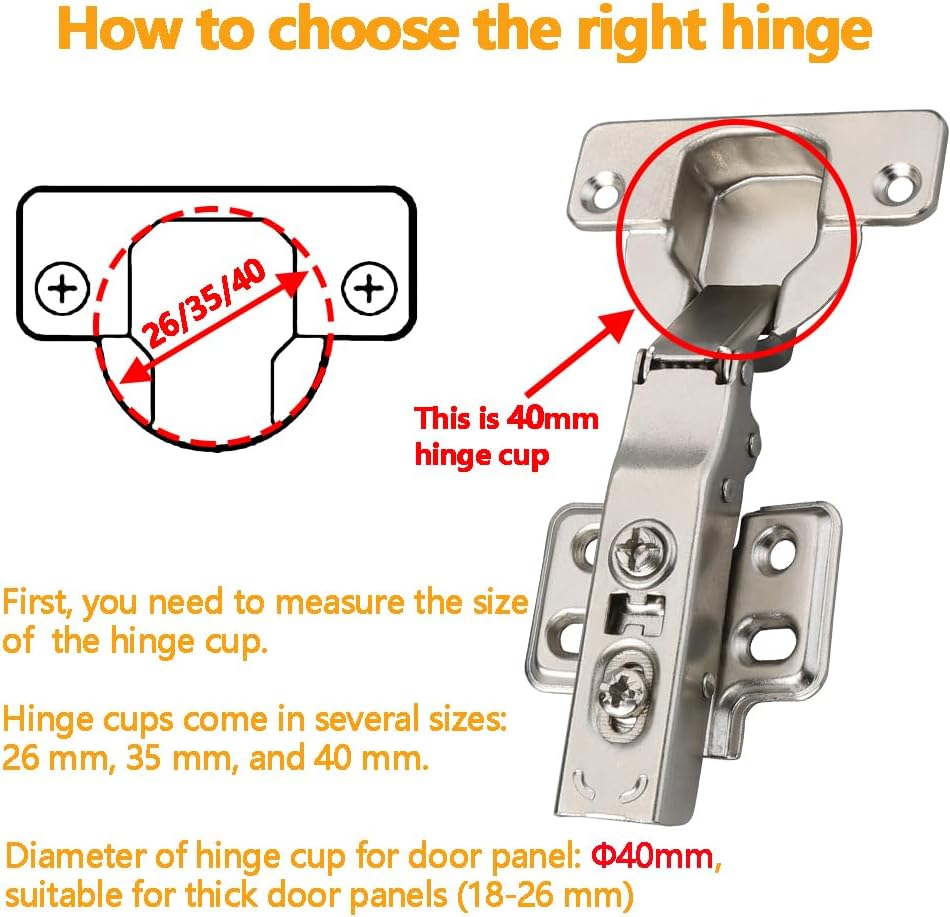 2 Pcs 40Mm Cup Full Overlay Soft Close Cabinet Hinges Only for Thick Door(18-28Mm), Durable, Quiet & Heavy Duty European Concealed Hinges with Screws, Nickel Plated for Frameless Cabinets