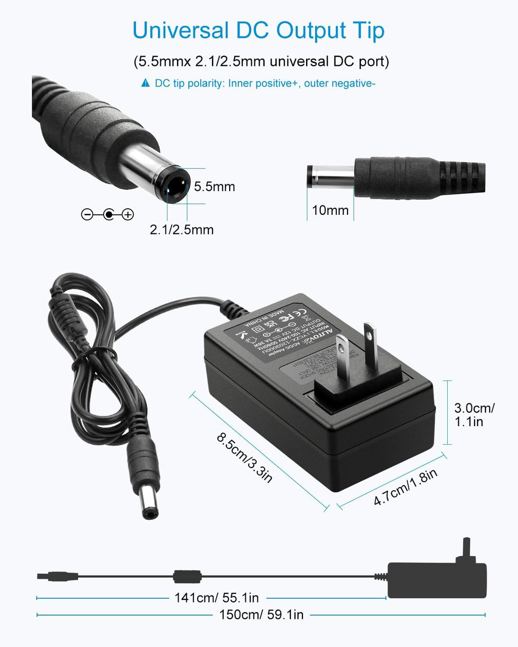 12V 3A Power Supply AC/DC Adapter 100-240V 50-60Hz to 12 Volt 36W
