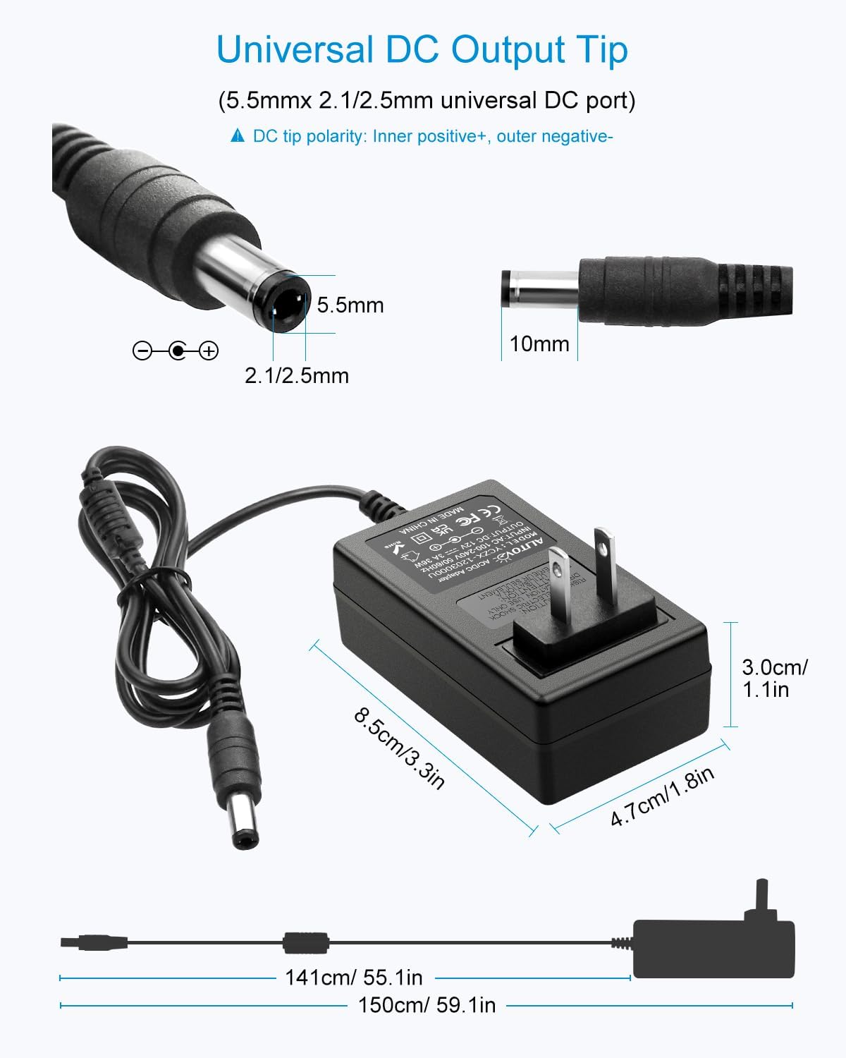 12V 3A Power Supply AC/DC Adapter 100-240V 50-60Hz to 12 Volt 36W