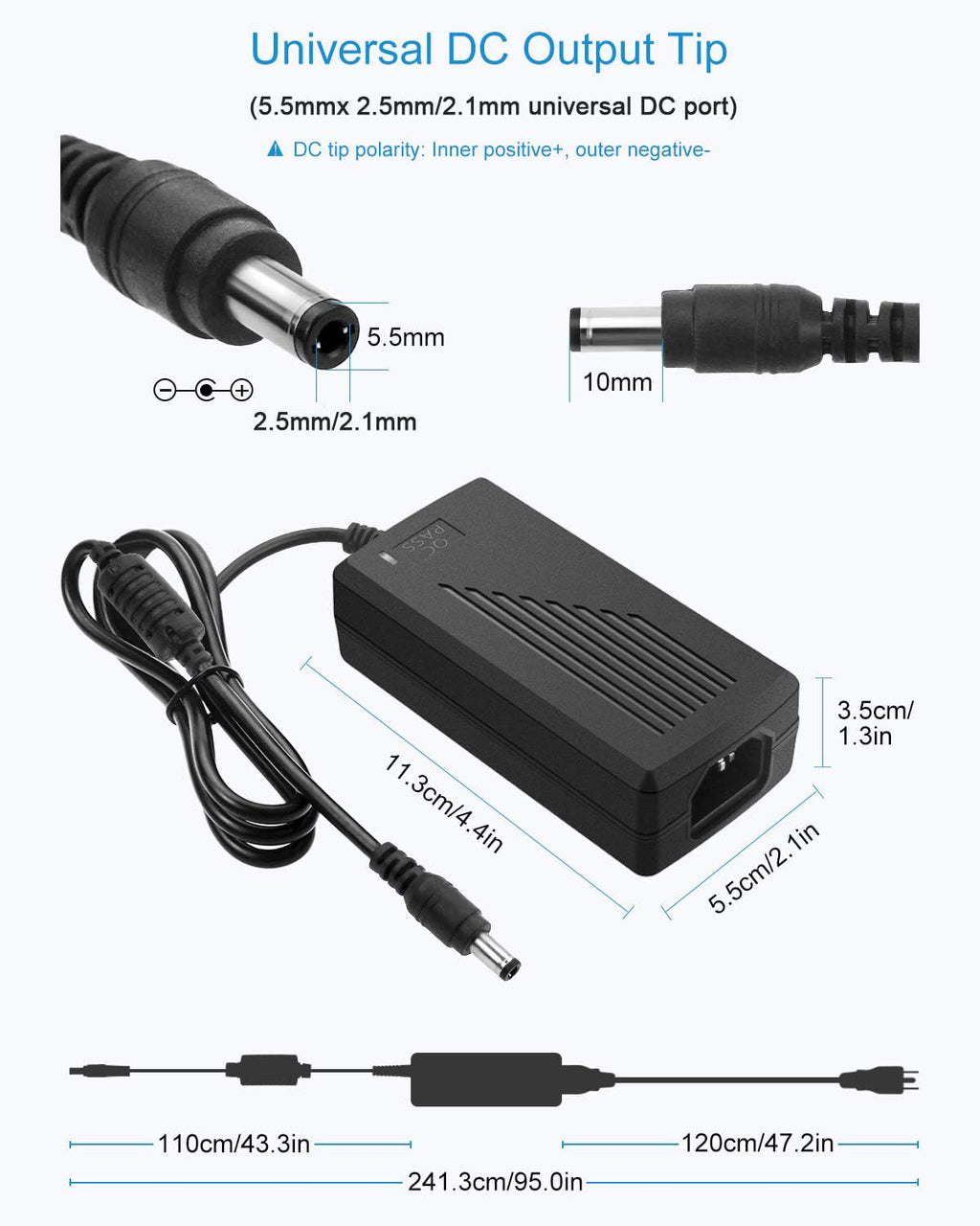 DC 12V 5A Power Supply Adapter Converter Transformer 60W AC 100-240V Input with 5.5X2.5Mm DC Output Jack for 5050 3528 LED Strip Module Light