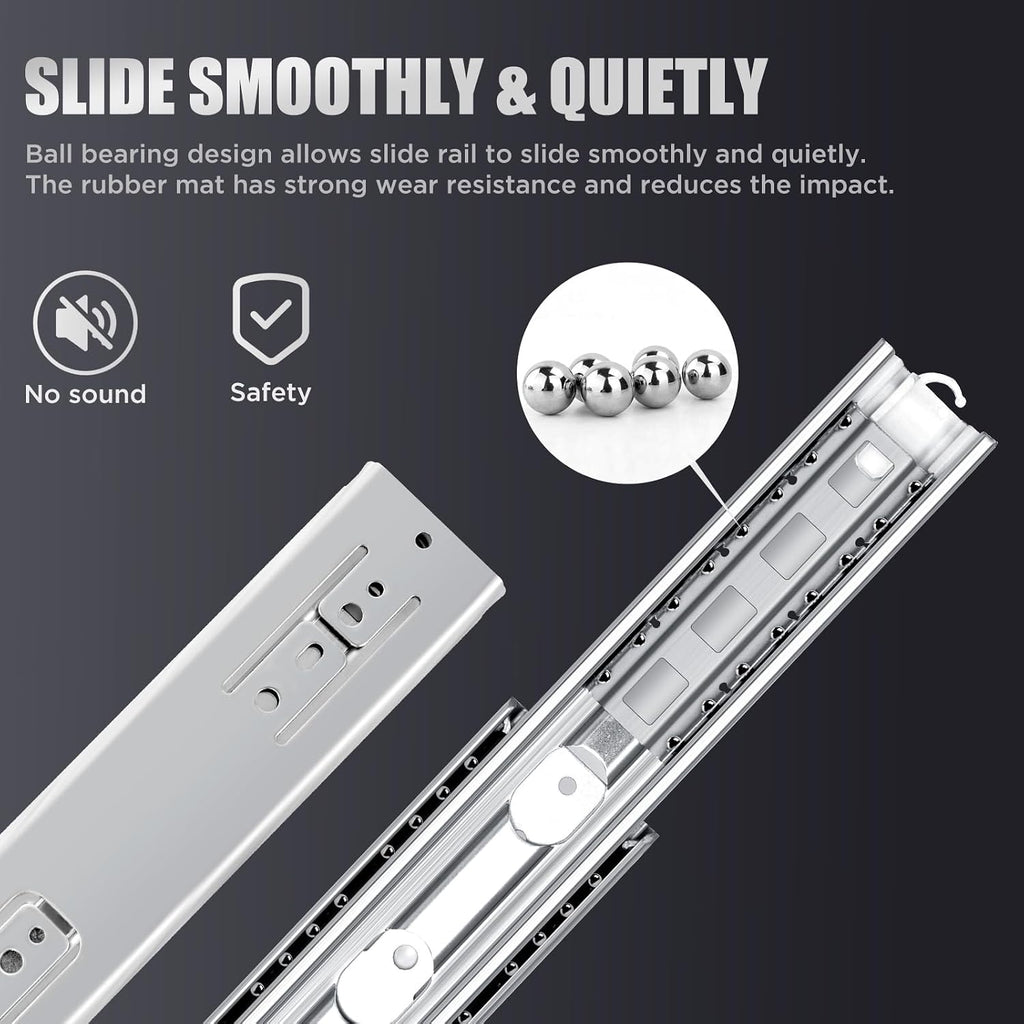 200 LBS Heavy Duty Drawer Slides 1 Pair 20 Inch Full Extension Ball Bearing Sliding Rails Cabinet Runners Tracks Tool Box Glides