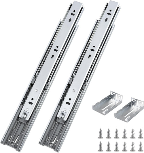 1 Pair 20 Inch Rear/Side Mount Drawer Slides with Rear Mounting Brackets, Heavy Duty Ball Bearing Soft Close Drawer Glides, 3 Folds Full Extension Dresser Drawer Runners