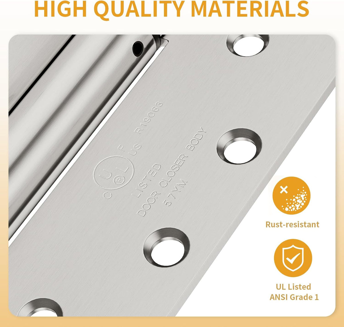 2 Pack Self Closing Door Hinges, 4.5" X 4.5" Spring Loaded Hinges | Square Corners, Adjustable Tension for Garage, Front Door, Back Door, for Left and Right Hand Door, UL Listed