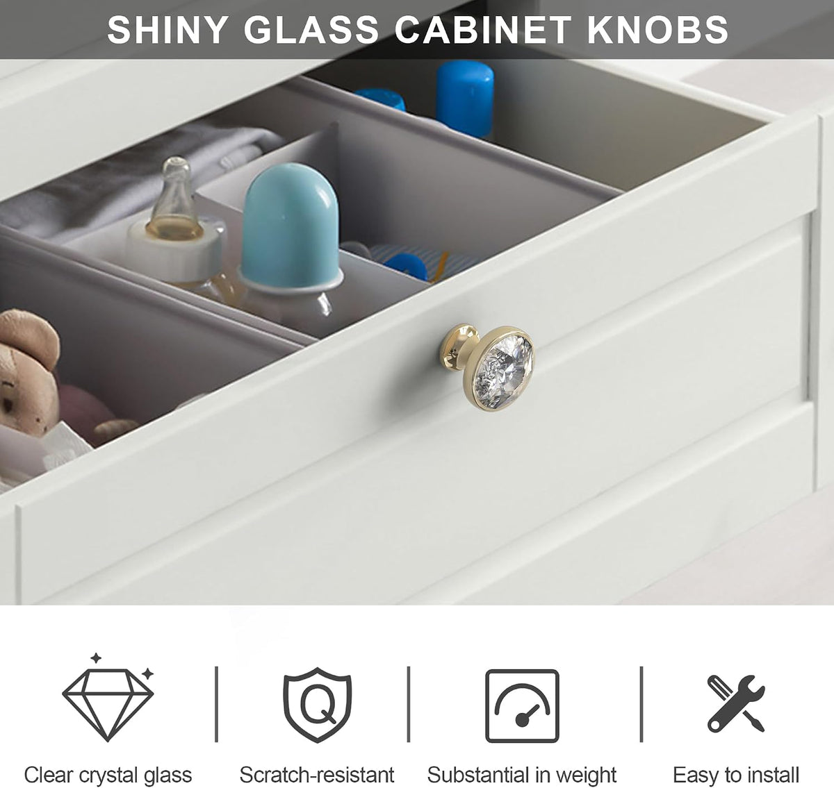 Clear Crystal Gold Cabinet Knobs 10 Pack, AL1011KGP