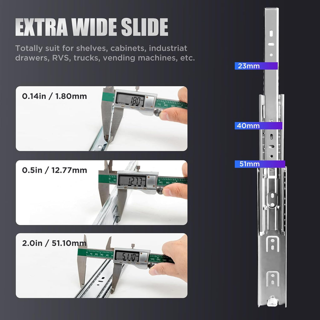 200 LBS Heavy Duty Drawer Slides 1 Pair 20 Inch Full Extension Ball Bearing Sliding Rails Cabinet Runners Tracks Tool Box Glides