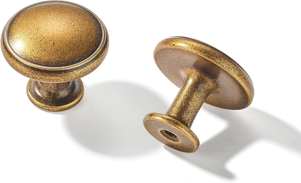 10 Pack Antique Brass Cabinet Knobs Drawer Knob Kitchen Hardware - Single Hole Vintage Retro Cabinet Knobs Kitchen Cabinet Pulls for Closet Wardrobe Dresser Cupboard