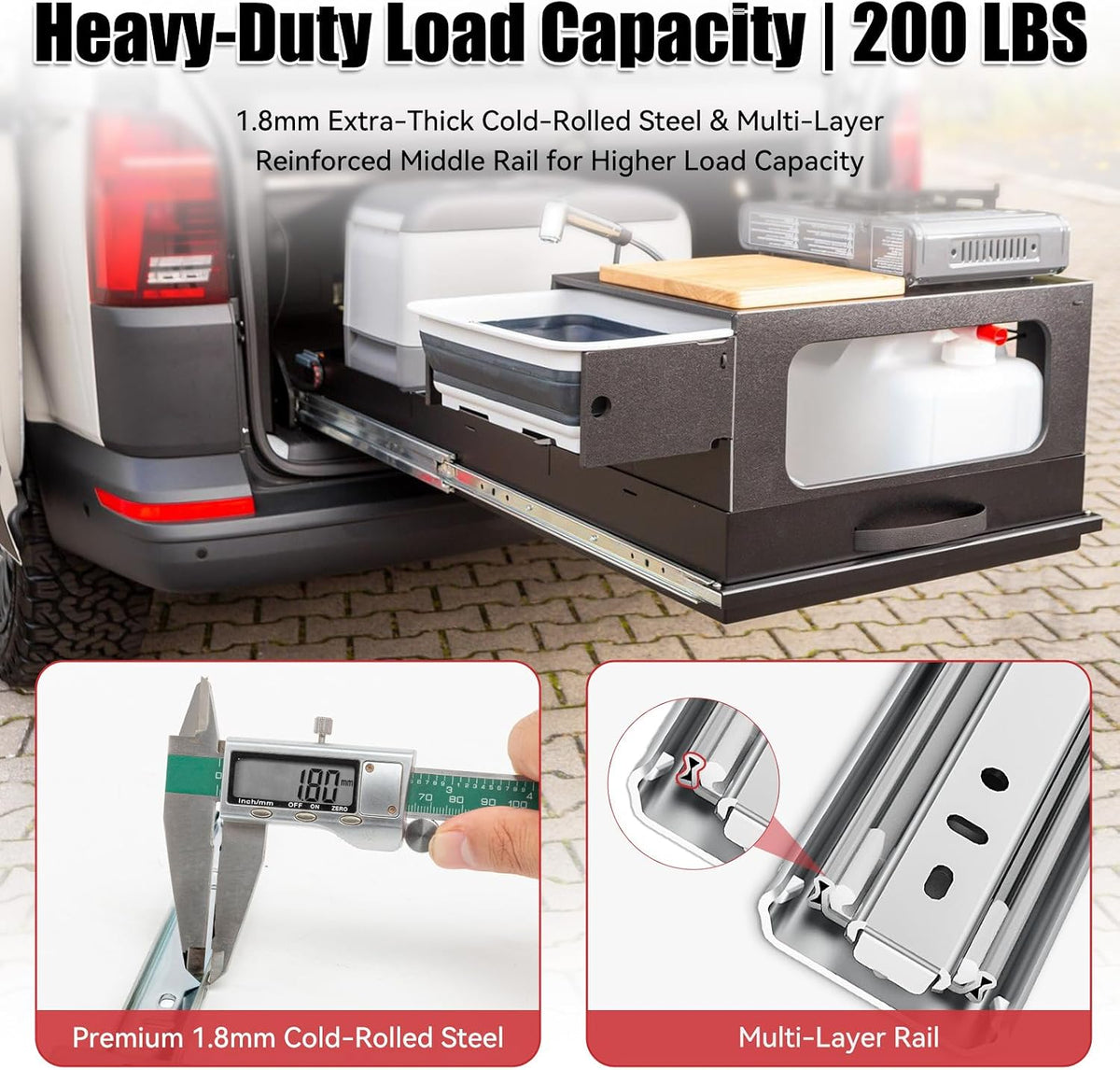 200Lb Heavy Duty Drawer Slides 18" Full Extension Sliding Rails
