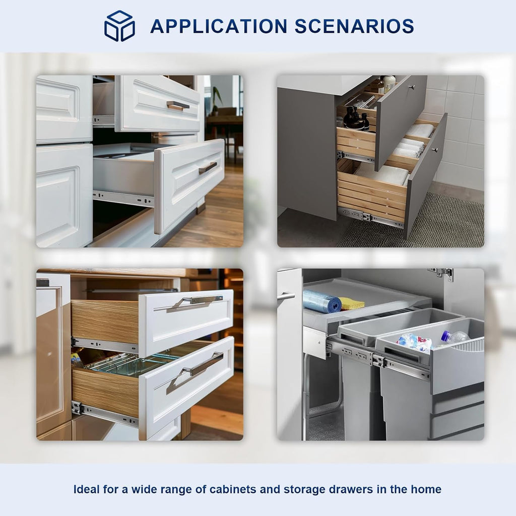 1 Pair 20 Inch Rear/Side Mount Drawer Slides with Rear Mounting Brackets, Heavy Duty Ball Bearing Soft Close Drawer Glides, 3 Folds Full Extension Dresser Drawer Runners
