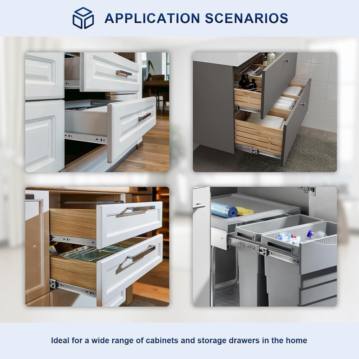 1 Pair 20 Inch Rear/Side Mount Drawer Slides with Rear Mounting Brackets, Heavy Duty Ball Bearing Soft Close Drawer Glides, 3 Folds Full Extension Dresser Drawer Runners