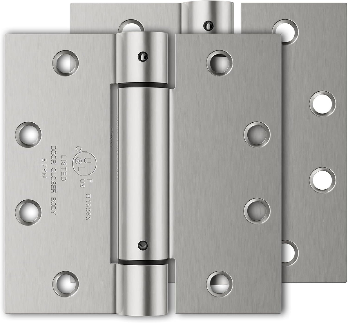 2 Pack Self Closing Door Hinges, 4.5" X 4.5" Spring Loaded Hinges | Square Corners, Adjustable Tension for Garage, Front Door, Back Door, for Left and Right Hand Door, UL Listed