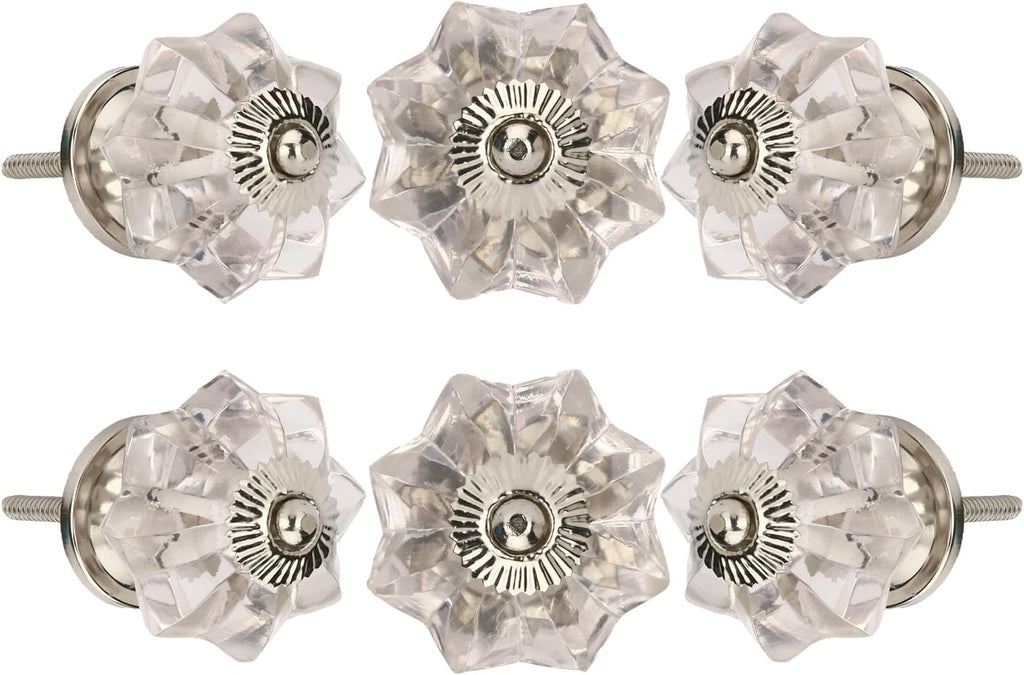 Set of 6 Crystal Knobs - for Cabinet & Drawers Decorative Glass Knobs - for Home, Kitchen, Cabinet, Hardware, Cupboard, Door, Dresser, Wardrobe and Drawer Pulls (Clear)