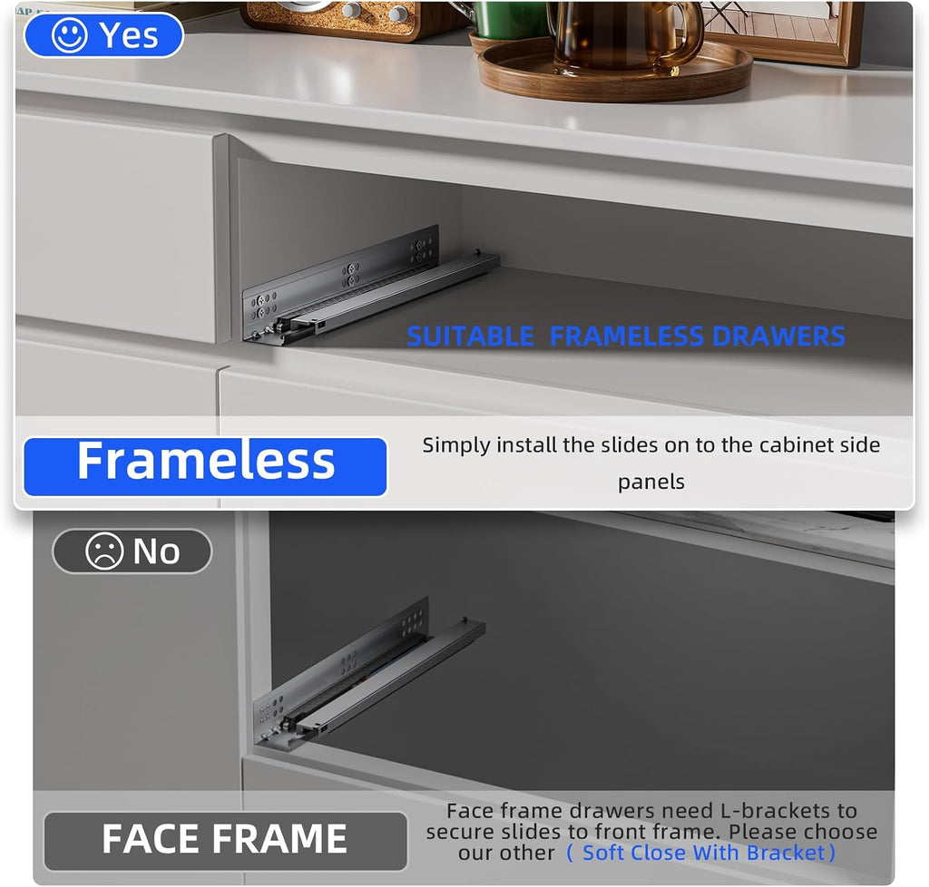 14 Inch Soft Close Undermount Drawer Slides for Frameless Cabinets