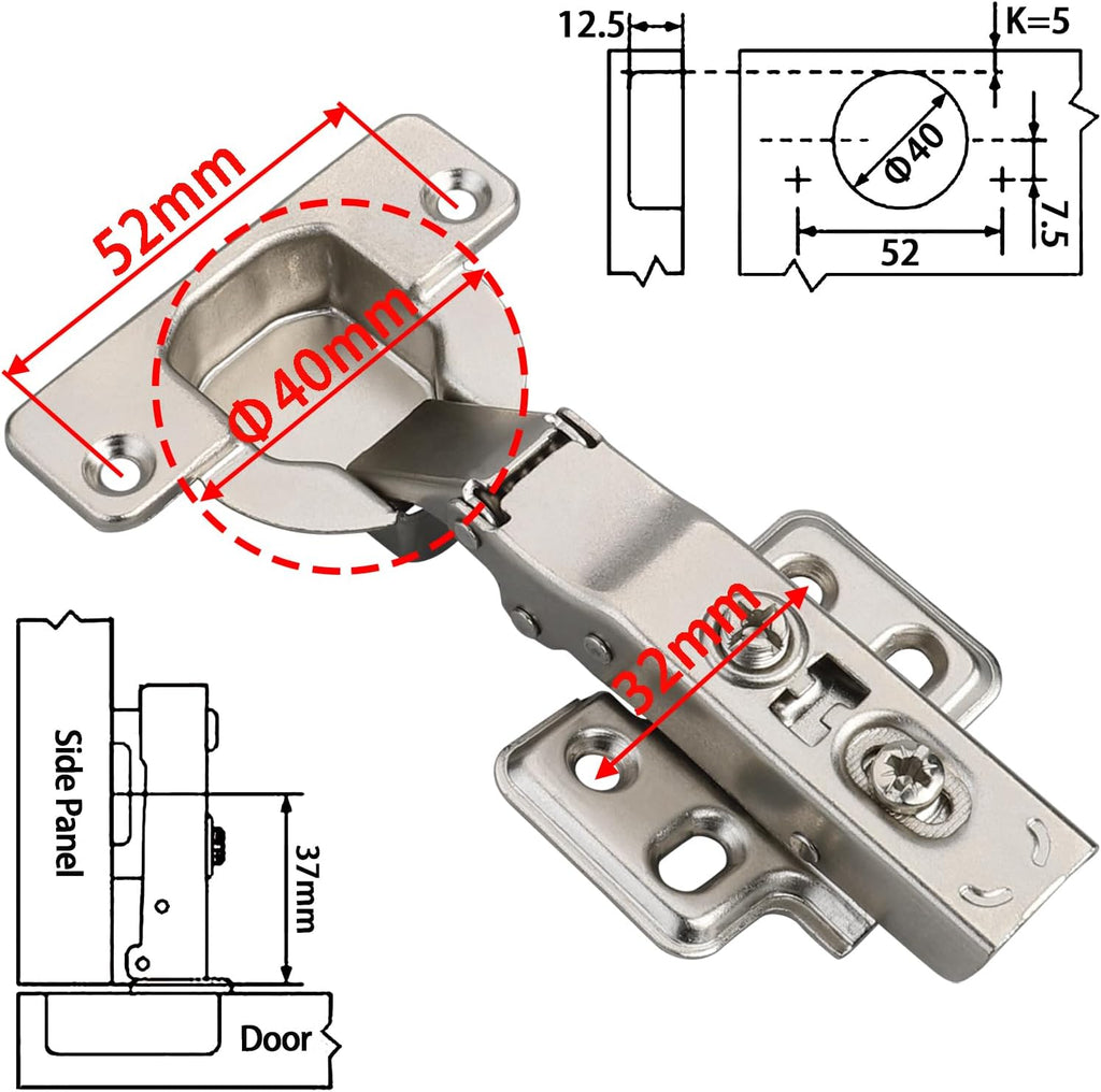 2 Pcs 40Mm Cup Full Overlay Soft Close Cabinet Hinges Only for Thick Door(18-28Mm), Durable, Quiet & Heavy Duty European Concealed Hinges with Screws, Nickel Plated for Frameless Cabinets