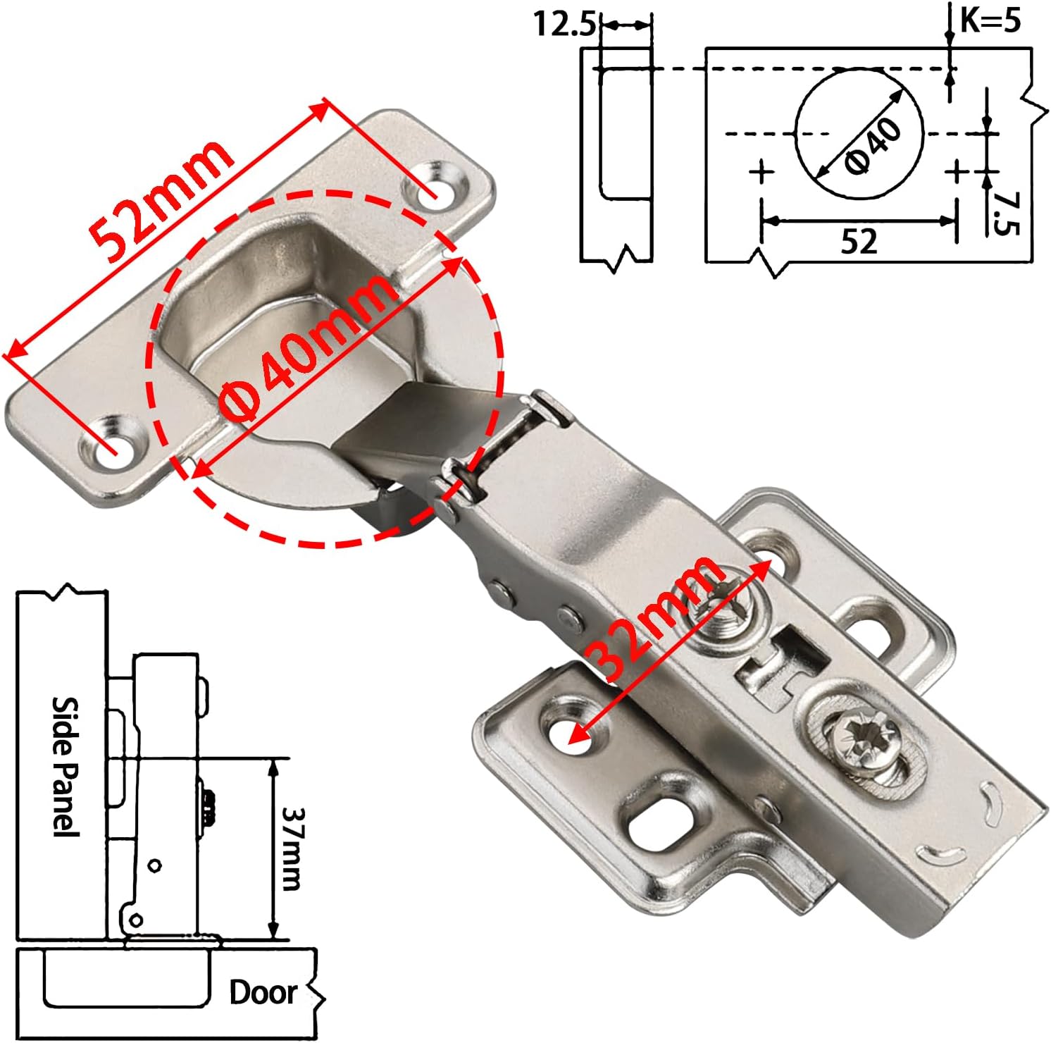 2 Pcs 40Mm Cup Full Overlay Soft Close Cabinet Hinges Only for Thick Door(18-28Mm), Durable, Quiet & Heavy Duty European Concealed Hinges with Screws, Nickel Plated for Frameless Cabinets